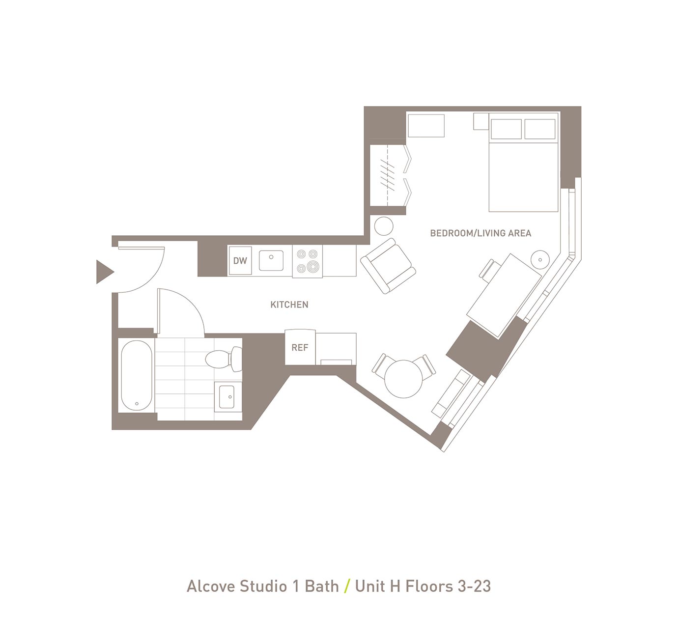 Floor Plan Alcove Studio-1B-H